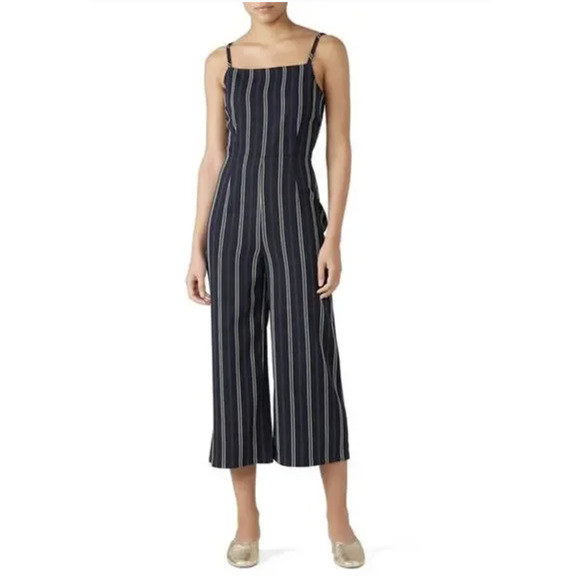 cupcakes and cashmere Jumpsuit Womens 4 Navy Striped Wide Leg Cropped Strappy - Picture 1 of 10